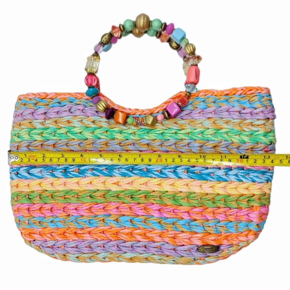 Cappelli Rainbow Jeweled Woven Handbag With Beaded Double Handle - Picture 9 of 14